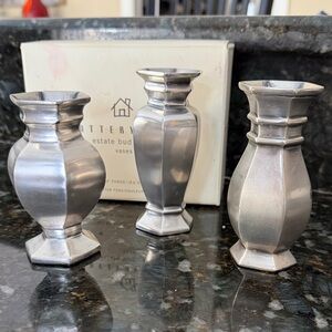 Pottery Barn Estate Bud Vases in Pewter Tone